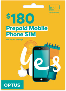 Optus Prepaid $180 Mobile SIM Starter Kit (100GB + 20GB Bonus Data, 365