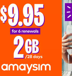 Six 28-Day Renewals of amaysim 2GB Mobile Plan $8.46 (until 5pm AEDT) or $8.95 @ Groupon (Stack with 20% Cashback @ Cashrewards)