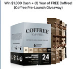 Win $1,000 Cash + (1) Year of Free Coffree or 1 of 3 US$100 Amazon Gift Cards + Coffree Baskets from Coffree