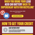 $10 Credit for Recycling Used Lead Acid Car Battery @ Supercheap Auto (Club Membership & Activation Required)