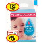 58% off Johnson's Baby Wipes 3x80 $5 ($1.67/80pk) @ SupaIGA VIC + Lindt 100g $1.94 @ VIC/NSW/QLD
