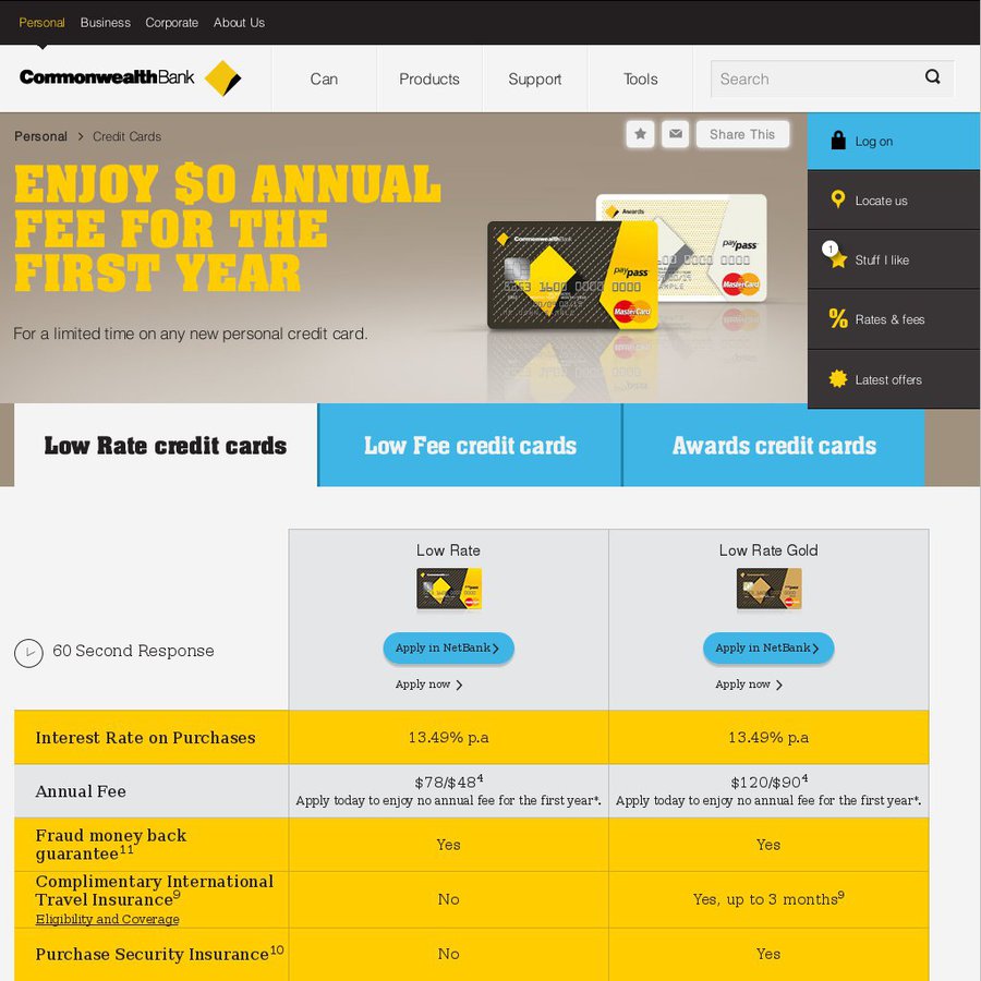 $0 Annual Fee for 1st Year on All Personal Credit Cards - Commbank - OzBargain