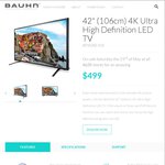 Bauhn 42" (106cm) 4K Ultra High Definition LED TV $499 @ Aldi on Saturday 23 May