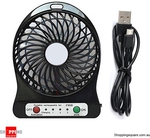 Portable USB Rechargeable Mini Electric Fan 3 Level Speed and LED Light Black Colour- $9.95 @ SS