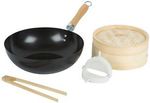 Non Stick Wok + Bamboo Steamer + Bamboo Tongs + Dumpling Maker $9.95 @Victorias Basement in-Store or (+ $9) Delivery Online