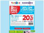 Toys R Us: Big Bonus Day Voucher - 20% Off Full Priced Items Storewide