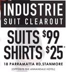 Industrie clearance sale - Suits $99, shirts $25 - SYD only