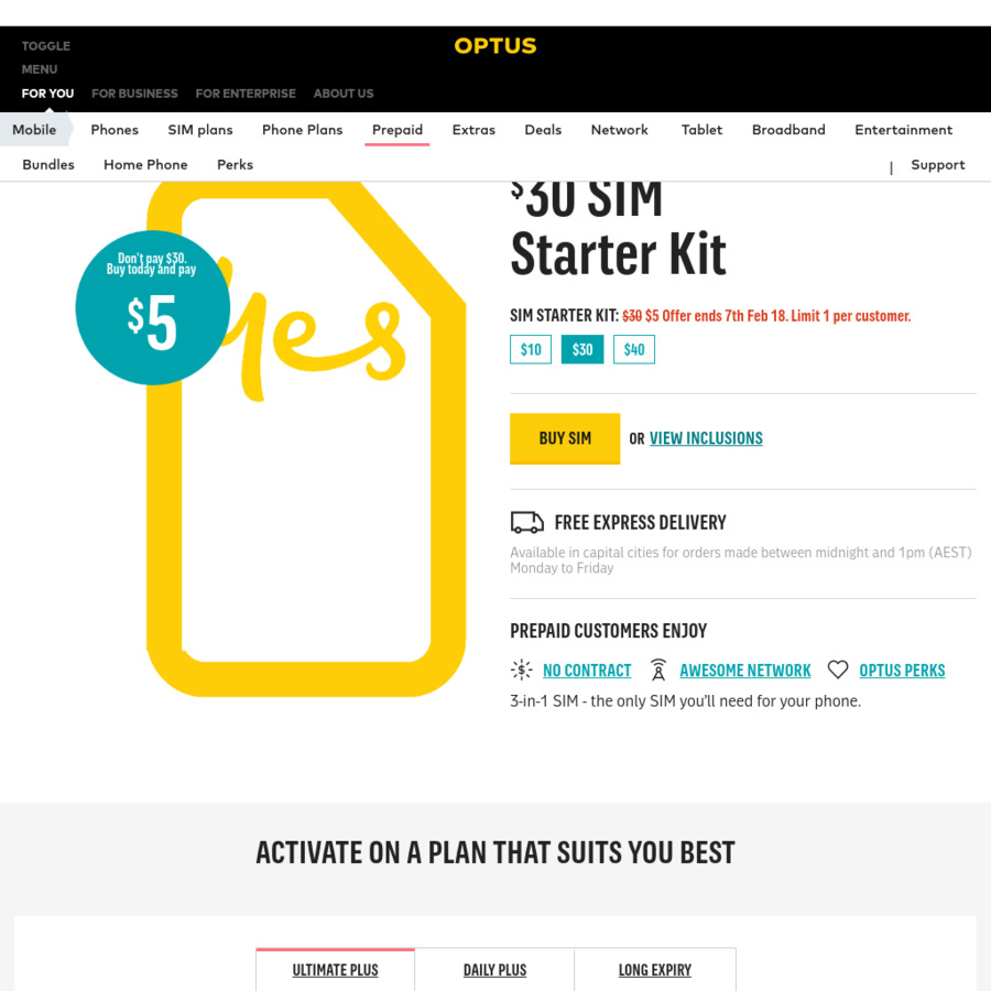 Optus $30 SIM for $5 @ Optus Online Store - OzBargain