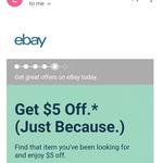 $5 off (No Minimum Spend) @ eBay