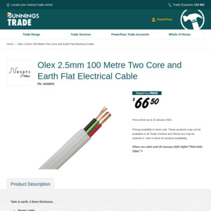 Olex 6mm Two Core and Earth Electrical Cable - Per Metre - Bunnings  Australia