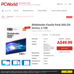 Bitdefender Family Pack 2021 (15 Devices, 2 Years) A$49.99 @ PC World