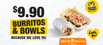 Burritos or Burrito Bowls $9.90 + Delivery & Service Fee @ Guzman Y Gomez via Menulog