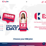 Save $10 on 30-Day Prepaid Physical SIM Plans (Excludes eSIM): $2 for 70GB, $8 for 90GB & $10 for 130GB Delivered @ EzySim