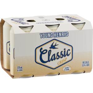 Young Henrys Classic Crisp Mid Can 375ml X 6 Pack $5 + Delivery ($0 C&C/ in-Store), Minimum $50 Online Order @ Woolworths