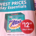 BioZet Attack Laundry Powder $12.50 for 3.75kg at Big W from 20.3.14 = $3.33 Per Kg