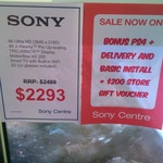 Sony 49" KD49 4K TV $2293 + Free PS4 + Free $200 Store Gift Voucher + Free Delivery @Sony Center