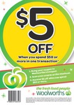 [NSW Woolworths Liverpool] $5 off $50 Spend - Instore Only
