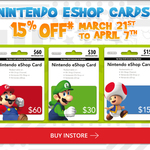 15% off Nintendo eShop Cards at EB Games 21/3 to 7/4