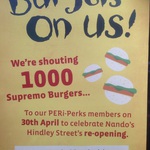 Free Supremo Burger - Nando's Hindley St (SA)