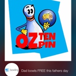 Telstra Treats App - Dad Bowls Free This Fathers Day @ Oz Tenpin Bowling (VIC)