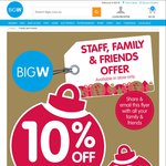 Big W 10 % off Store Wide some exclusions applies