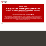 $20 off $99 Spend (Clothing, Sleepwear, Underwear, Footwear & Accessories) @ Target (Online Only)