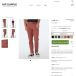 Standard Fit Chino $29.70 + Delivery @ Mr Simple