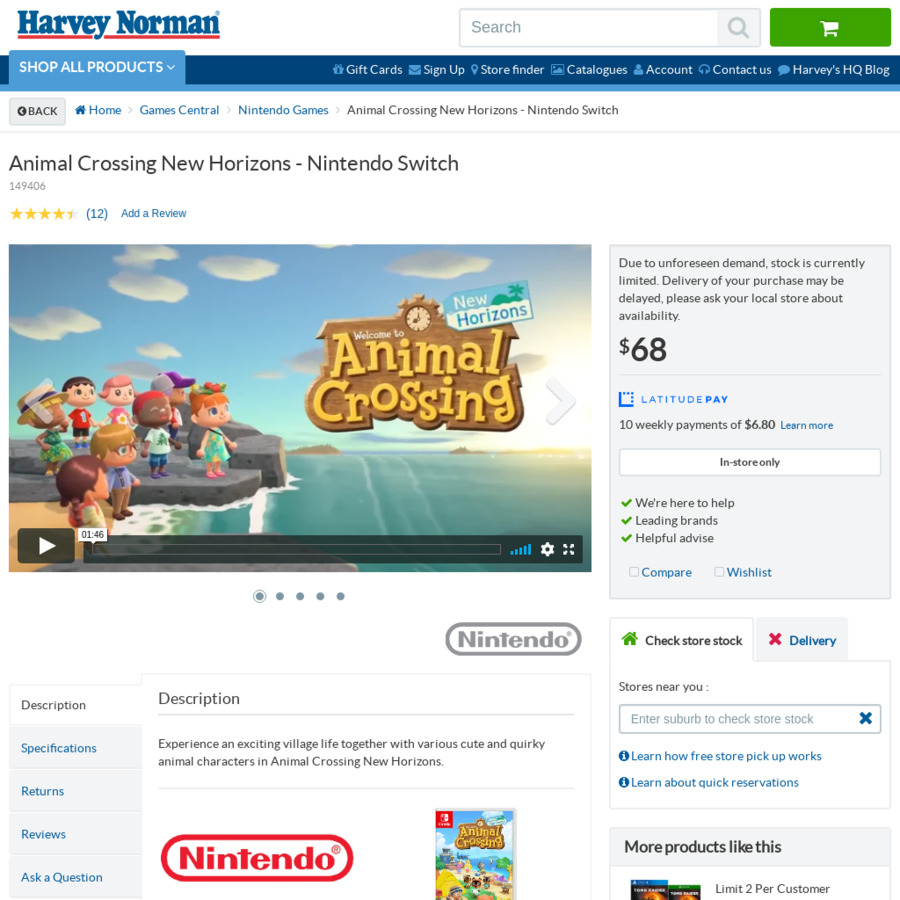 harvey norman animal crossing switch console