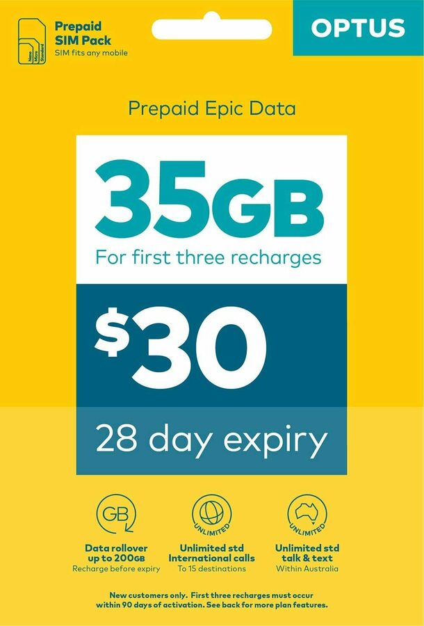 Optus $30 35GB Prepaid SIM Starter Kit $10 + Delivery ($0 with Prime ...