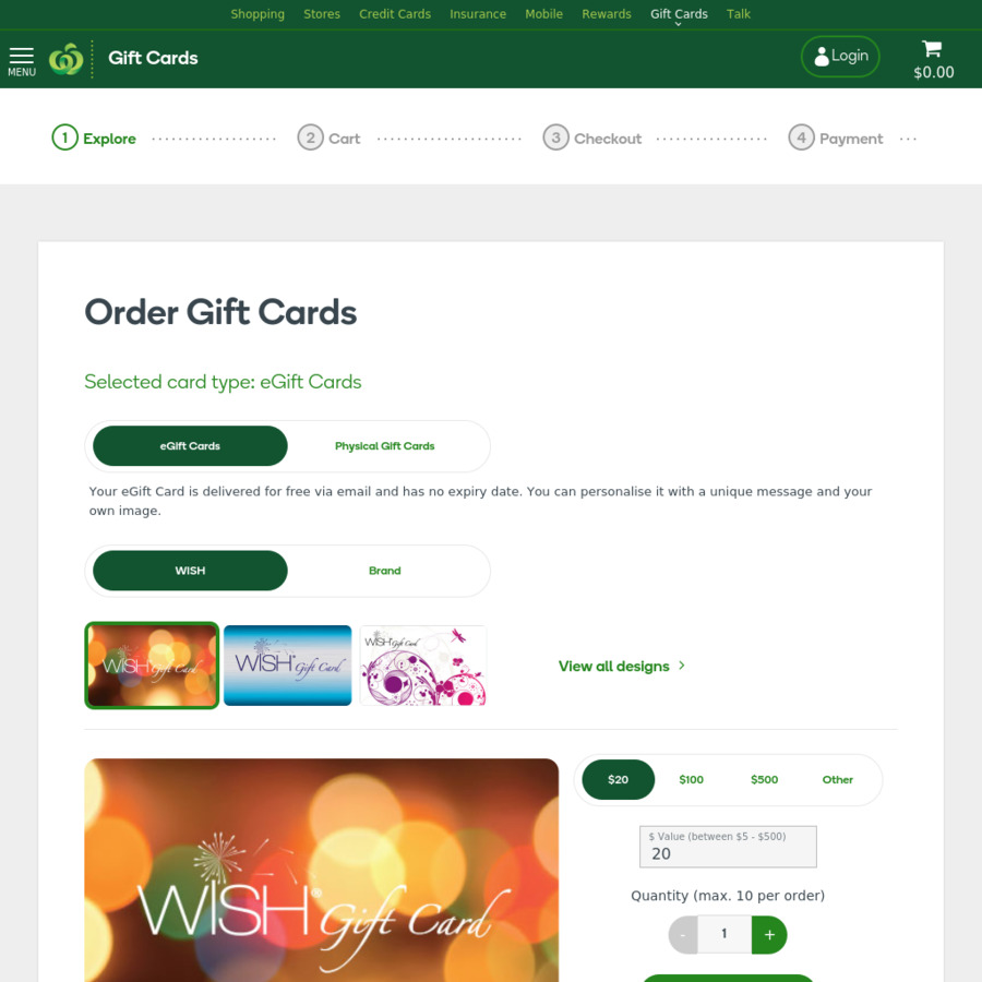 WOOLWORTHS WISH GIFT CARD - $50 (14000 points required)