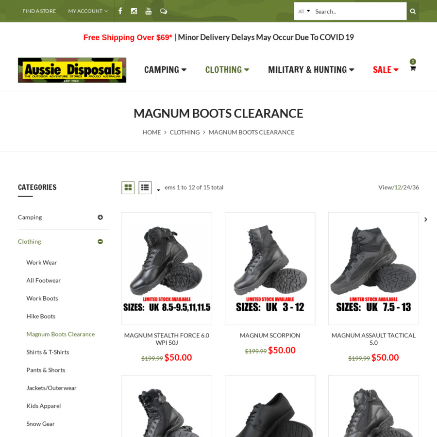Magnum Boots All 50 (+ Shipping Free over 69) at Aussie Disposals