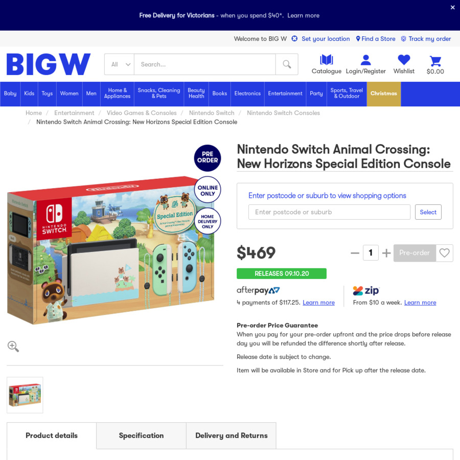 animal crossing switch console big w