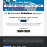 12 Weeks Digital Subscription to The West Australian and The Sunday Times $34 ($84 - $50 VISA Giftcard)