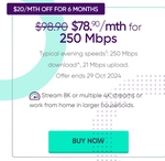 nbn 250/25Mbps $78.90/Month for 6 Months ($98.90/Month Ongoing, FTTP and HFC Only) @ Dodo