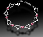 Pink & Silver Heart Bracelet 18K White Gold P Swarovski ELEMENT Crystals Love $9.99 Free Ship