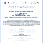 Ralph Lauren 30% off Last Marked Price at Factory Outlets