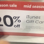 iTunes Cards 20% off at Myer This Weekend