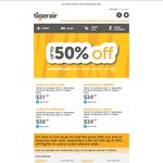 Tiger Air up to 50% off Fares - End of Financial Year Sale