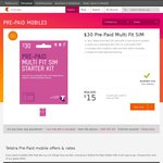 50% off $30 Telstra Pre-Paid Multi Fit SIM (Now $15 Delivered)