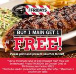 Buy 1 Main Get 1 Free, Oct 1 @ TGI Fridays (Jam Factory, South Yarra VIC)