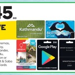 10% off Various $50/ $100 Gift Cards (eg Google Play, Kathmandu, Red Balloon, TicketMaster, Saba) @ Woolworths 03/05