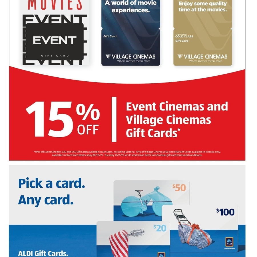 15 off Event and Village Cinemas Gift Cards ALDI