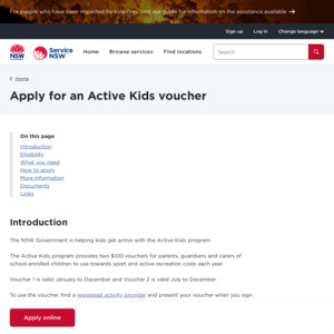[NSW] Claim up to 2 $100 Rebate Vouchers (1 Per Child) for School Kids' Sport Activities via Service NSW