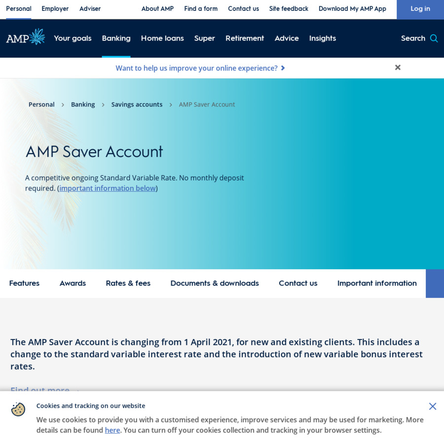 AMP Saver Account 1.25 p.a. Interest (1.45 for Super, Pension