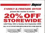 20% off at Repco this weekend (Requires vouchers)