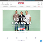Win 1 of 6 $500 Vouchers from Lowes