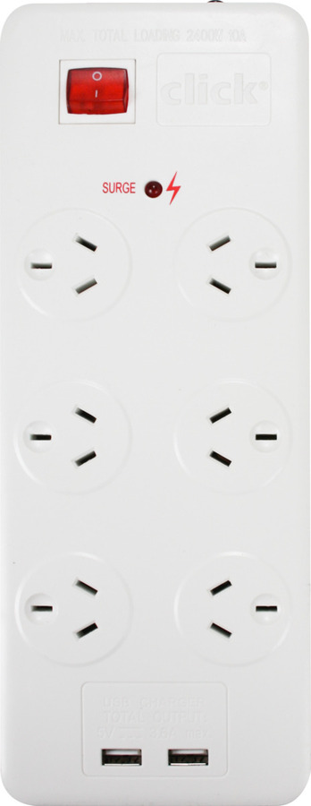 NSW] Click 6 Outlet Surge Protected Powerboard (+2 USB) Twin Pack, $10 (Was  $35) in-Store @ Bunnings Warehouse, Gladesville - OzBargain