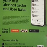 30% off (Max $50) First Alcohol Order from Select Stores (Excl Service and Delivery Fees) @ Uber Eats
