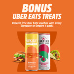 Get a $15 Uber Eats Voucher When you Purchase any 4pk of Sungazer or Empire Fruity Beer @ BWS (excl. NT)