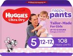 Huggies Ultra Dry Nappy Pants Girl Size 5 (12-17kg) 108-Count $54 (S&S $48.60) + Del ($0 Prime/ $39 Spend) @ Amazon AU